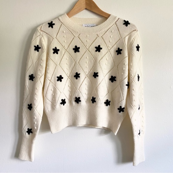 Petal & Pup Gracie Flower Texture Knit Sweater Ivory - Picture 2 of 5